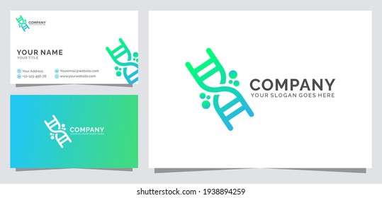 Color del degradado de diseño del logotipo de ADN moderno con tarjeta de visita