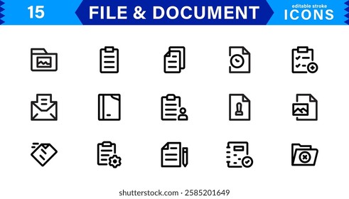 Modern Document and File Icons. Clean and Versatile Icons for Digital Paperwork, Cloud Sync, Folder Organization, and Business Efficiency