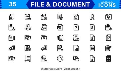 Modern Document and File Icons. Clean and Versatile Icons for Digital Paperwork, Cloud Sync, Folder Organization, and Business Efficiency