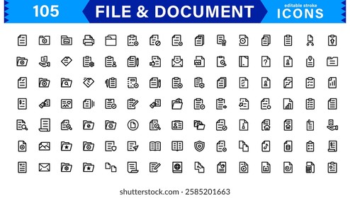 Modern Document and File Icons. Clean and Versatile Icons for Digital Paperwork, Cloud Sync, Folder Organization, and Business Efficiency