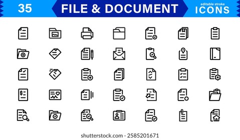 Modern Document and File Icons. Clean and Versatile Icons for Digital Paperwork, Cloud Sync, Folder Organization, and Business Efficiency