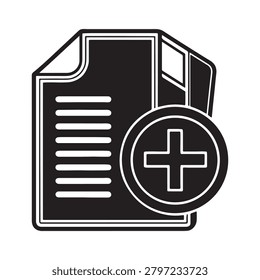 Modern document icon featuring a plus sign overlay symbolizing addition or creation of new content