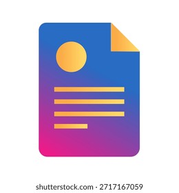 Icono de documento moderno con fondo azul y púrpura degradado, que representa datos o información