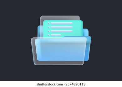 Modern documents and files vector trend icon in style of glassmorphism with gradient, blur and transparency. Glassmorphism paper document, paperwork sign, information storage.