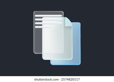 Modern documents and files vector trend icon in style of glassmorphism with gradient, blur and transparency. Glassmorphism paper document, paperwork sign, information storage.