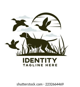 Modern dog hunting for ducks logo
