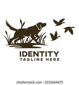 Modern dog hunting for ducks logo