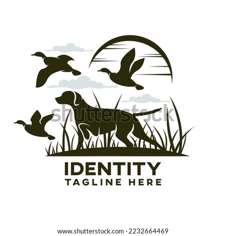 Modern dog hunting for ducks logo
