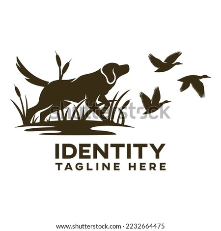 Modern dog hunting for ducks logo
