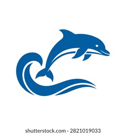 Modern dolphin logo icon in flat vector style suitable for marine business, travel, water park and aquatic branding.