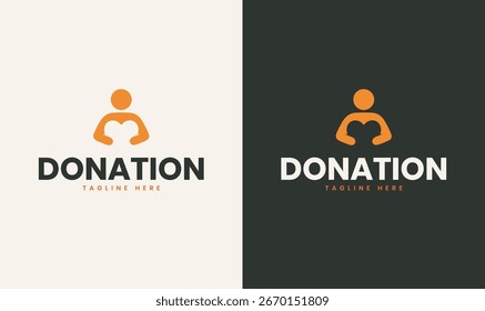 Modernes Design des Spendenlogos mit einer minimalen menschlichen Figur, die ein Herzsymbol trägt, perfekt für wohltätige Zwecke, Spendenaktionen und gemeinnützige Organisationen.