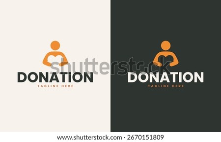 Modern donation logo design featuring a minimal human figure holding a heart symbol, perfect for charity, fundraising, and non-profit organizations.