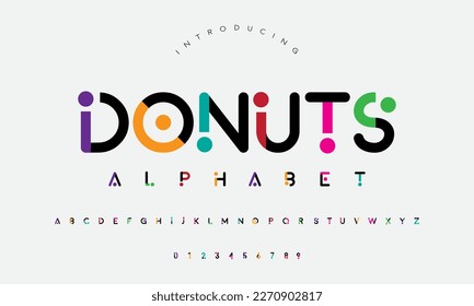 Modern donuts abstract digital alphabet font. Minimal technology typography, Creative urban sport fashion futuristic font and with numbers. vector illustration