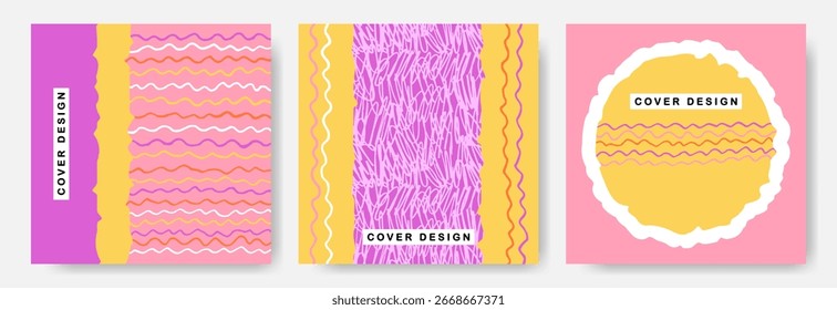 Plantillas de cubierta de fondo doodle moderno. Fondo de colores vibrantes. Diseño para cuadernos, planificadores, volantes, folletos, carteles y embalajes.