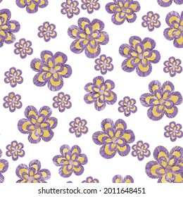 Modern Doodle Daisy Seamless Pattern. embroidery Scribble Flower Repeat . green Blossom Background. spring and summer flower