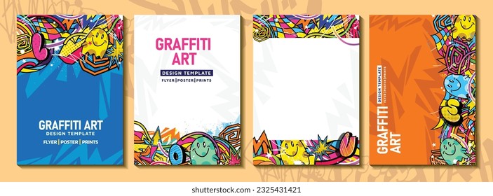 Modern doodle graffiti art poster or flyer template with colorful design. Hand-drawn abstract graffiti illustration vector in street art theme