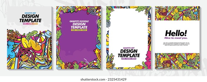 Modern doodle graffiti art poster or flyer template with colorful design. Hand-drawn abstract graffiti illustration vector in street art theme