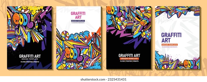 Modern doodle graffiti art poster or flyer template with colorful design. Hand-drawn abstract graffiti illustration vector in street art theme