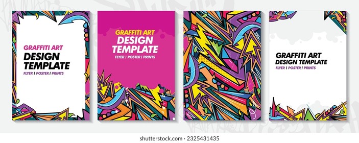 Modern doodle graffiti art poster or flyer template with colorful design. Hand-drawn abstract graffiti illustration vector in street art theme