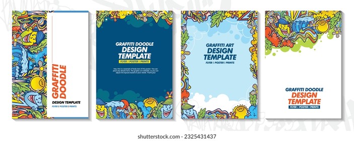 Modern doodle graffiti art poster or flyer template with colorful design. Hand-drawn abstract graffiti illustration vector in street art theme