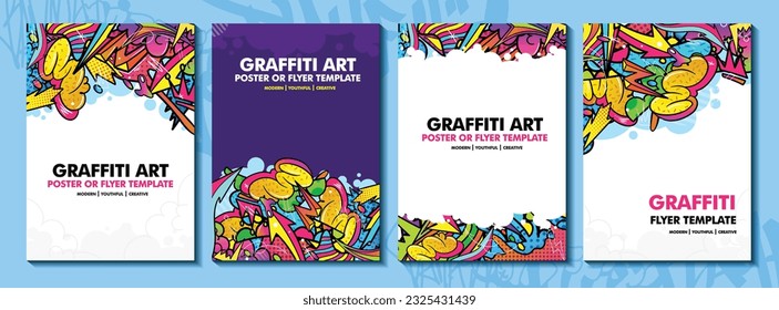 Modern doodle graffiti art poster or flyer template with colorful design. Hand-drawn abstract graffiti illustration vector in street art theme