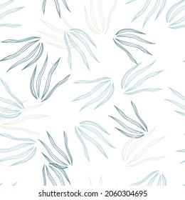 Modern doodle grasss seamless pattern isolated on white background. Nature botanical wallpaper. Design for fabric, textile print, wrapping, cover. Simple vector illustration.