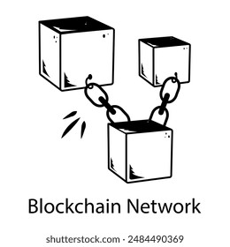 Moderne Doodle-Ikone des Blockchain-Netzwerks 