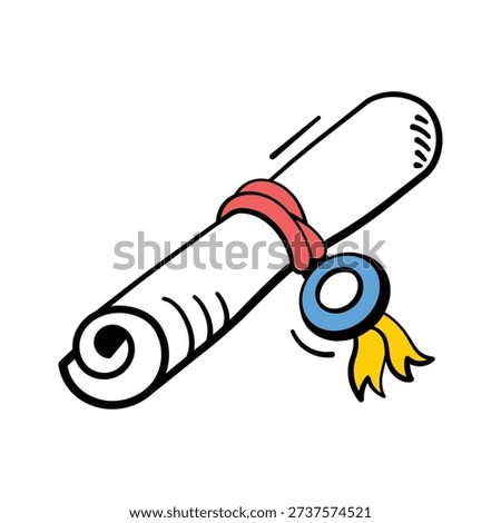 Modern doodle icon of diploma scroll, graduation and academic achievement