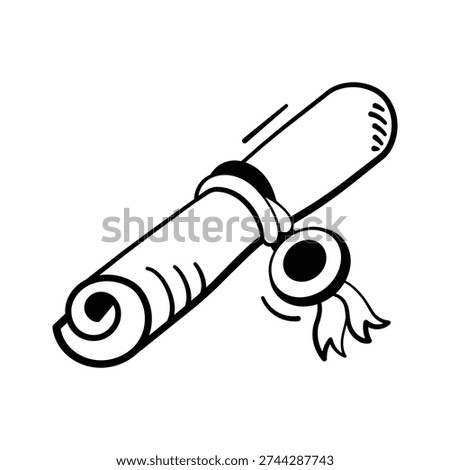 Modern doodle icon of diploma scroll, graduation and academic achievement