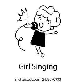 Modern doodle icon of girl singing 