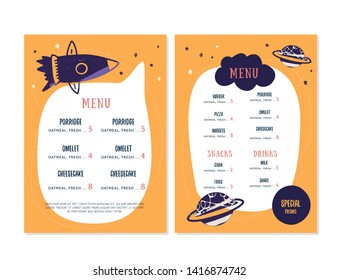 Modern Doodle Kids Menu, Great Design For Any Purposes. Healthy Food Breakfast. Cooking Concept For Restaurant, Cafe