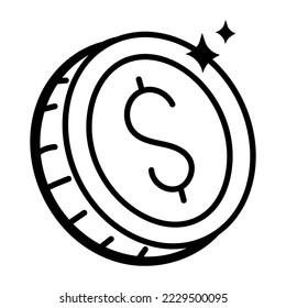 Icono moderno de línea de doodle de un dólar 