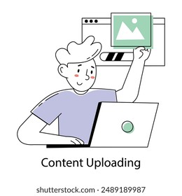 Modern doodle mini illustration of content uploading 