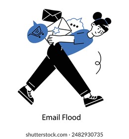 Modern doodle mini illustration of email flood 