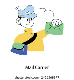 Mini ilustración moderna del doodle de un portador de correo 