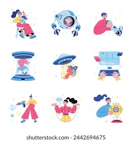 Modern Doodle Mini Illustrations Depicting AI Technology 

