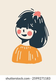 modern doodle portrait of a child, joyful expression