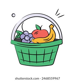 Modern doodle style icon of fruit basket, editable design