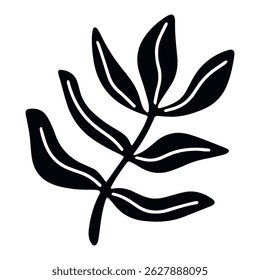 Modern doodle-style leaf icon in pure black, isolated for effortless integration into vector packs and decorative assets