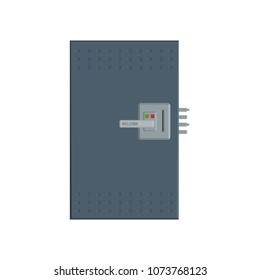 Modern door with electronic lock isolated on white background. Flat vector illustration.
