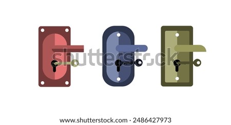 Modern door handle with keyhole icon logo design. Door handle outline and filled vector design and illustration with three design