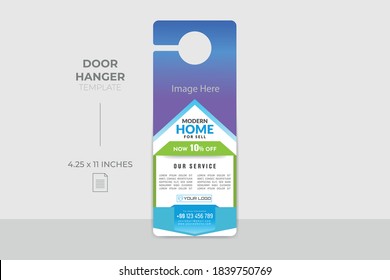 Modern Door Hanger Template Design, Vector illustration, modern home sell ad Door hanger. Door hanging card template