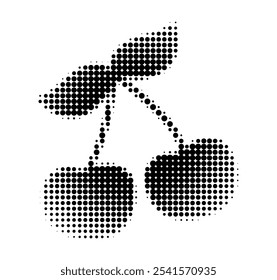 Icono de cereza punteado moderno. Etiqueta engomada retro estética del semitono en color negro para la ilustración 2000s del diseño del collage. Vector