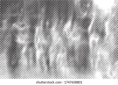 Moderner Halftonhintergrund. Grunge Hintergrund. Textur beschädigt. Schwarz-Weiß-Muster. Vektorgrafik