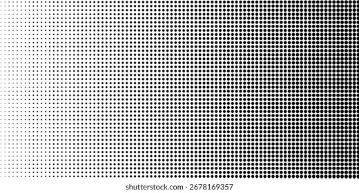 Moderna textura de gradiente de meio-tom pontilhado. Plano de fundo de ponto de polca de fuga. Repetindo a gradação de pontos abstrato simples