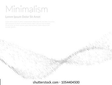 Modern dotted minimal background with halftone particle wave pattern. Grey conceptual placard design layout. Vector illustration