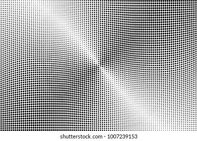Modern dotted vector  illustration. Gradient halftone dots pattern texture background. Abstract curves. Points backdrop. Grungy spotted pattern. Monochrome template for web design, covers, banners
