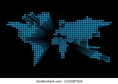 Modern dotted World map. Blue futuristic technology design on dark background. Vector illustratuon.