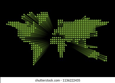 Modern dotted World map. Green futuristic technology design on dark background. Vector illustratuon.