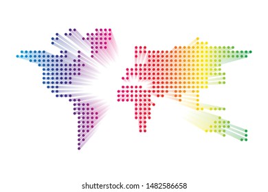 Modern dotted World map. Rainbow spectrum futuristic technology design on white background. Vector illustratuon.